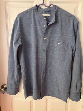 GLOSTER Men's shirt Polyester Blue color Long sleeves Size M
